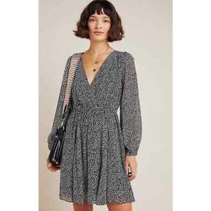 Anthropologie Maeve Carolyn Faux Wrap Cheetah Leopard Long Sleeve Mini Dress S